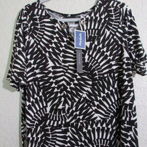 Tahari Size Large Black & White Short Sleeve Top NWT